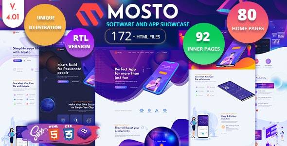 Mosto-非常漂亮的软件APP网站HTML模板[更至v4.0.1 ]