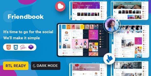 Friendbook-社交平台媒体社区 UI 工具包Html响应式模板