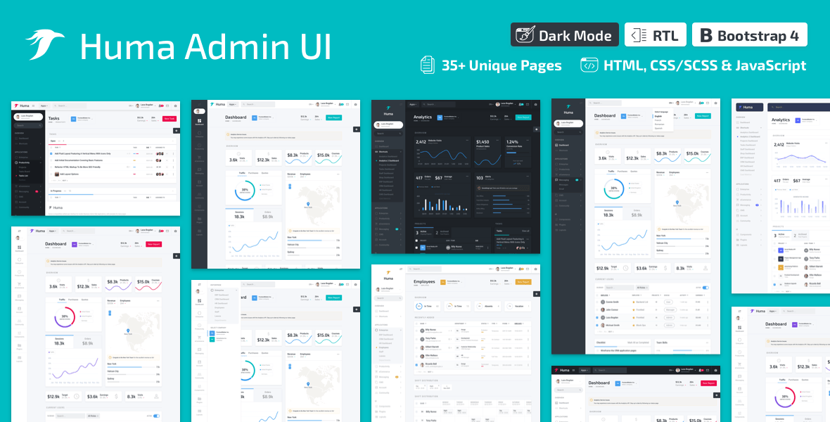 Huma Admin Dashboard PRO v2.0.0-Bootstrap 4管理后台模板