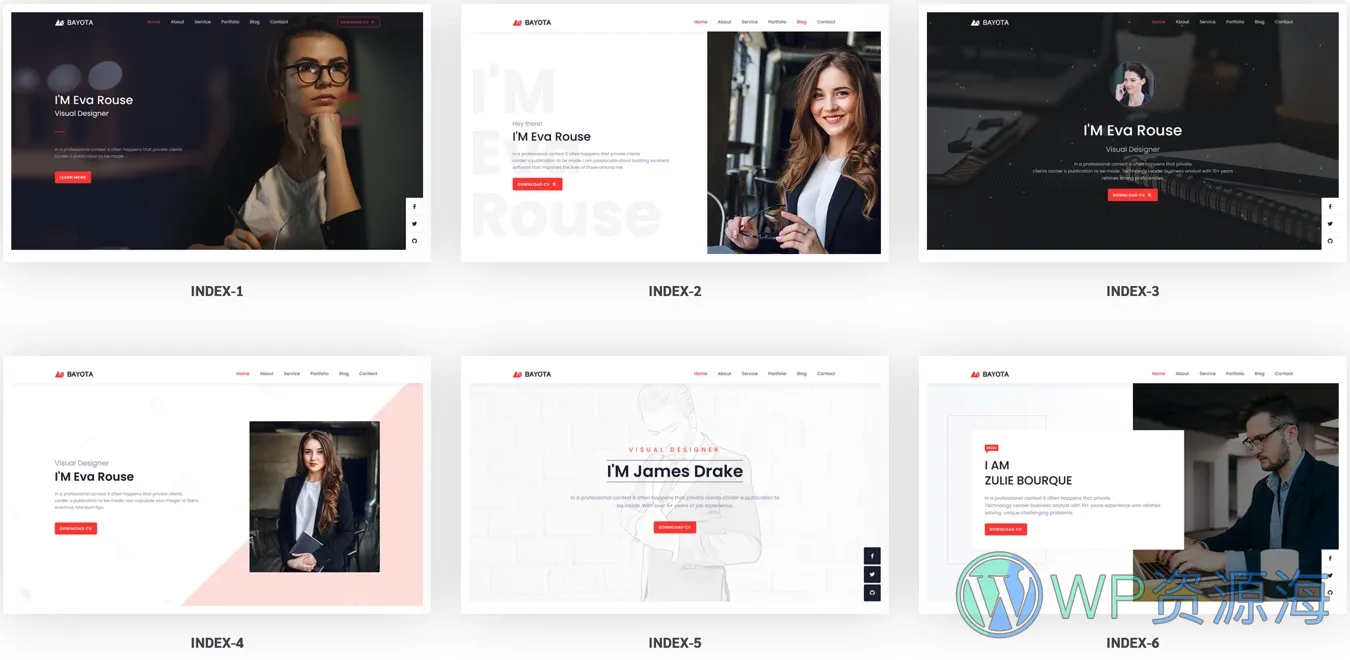 Bayota-简约大气的个人简历HTML模板插图-WP资源海 Bayota-简约大气的个人简历HTML模板插图-WP资源海