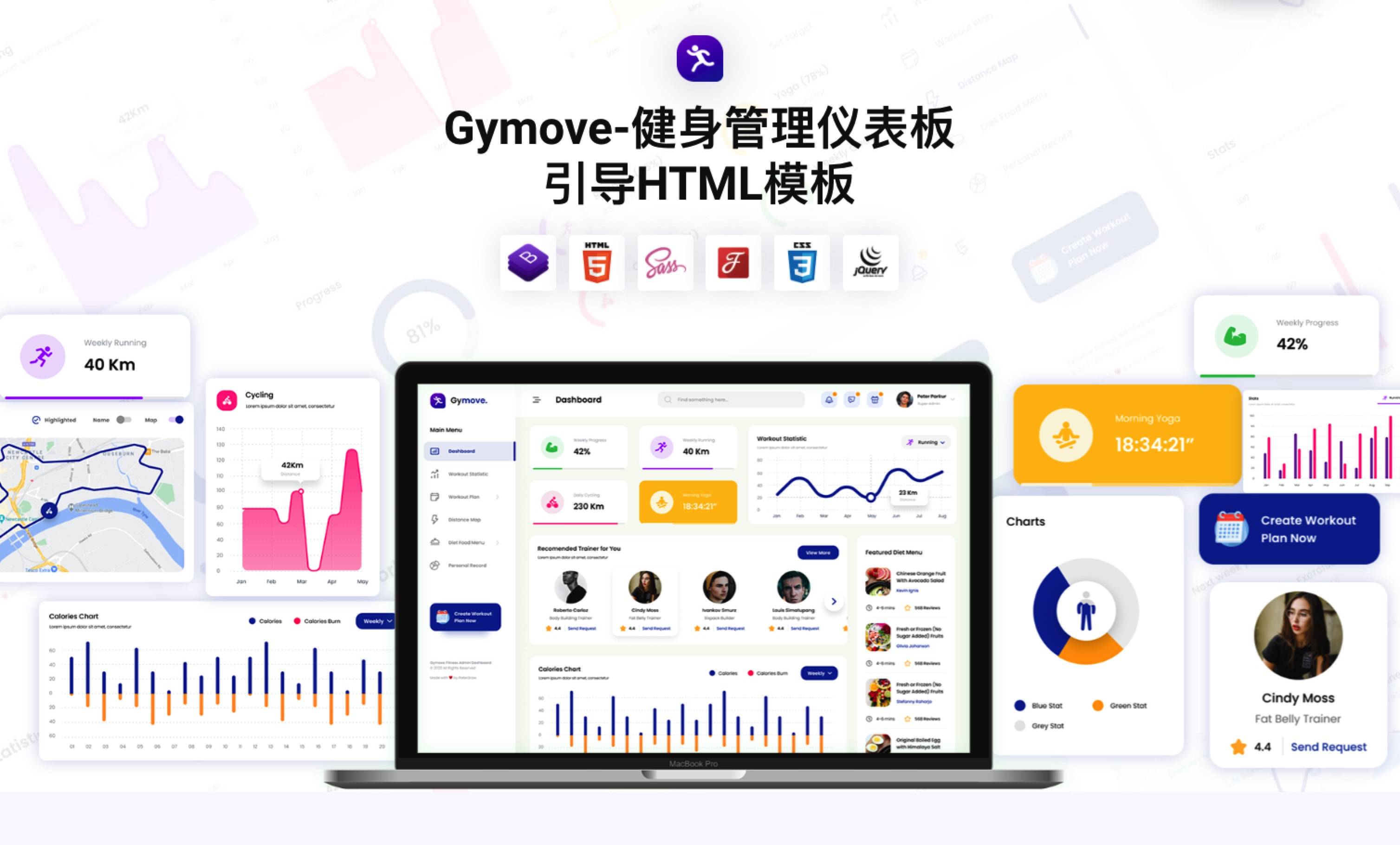 Gymove-健身管理后台仪表盘HTML模板插图-WordPress资源海