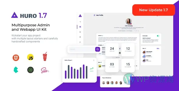 Huro-多用途管理后台HTML模版Webapp UI Kit[更至v1.7.0]插图-WordPress资源海