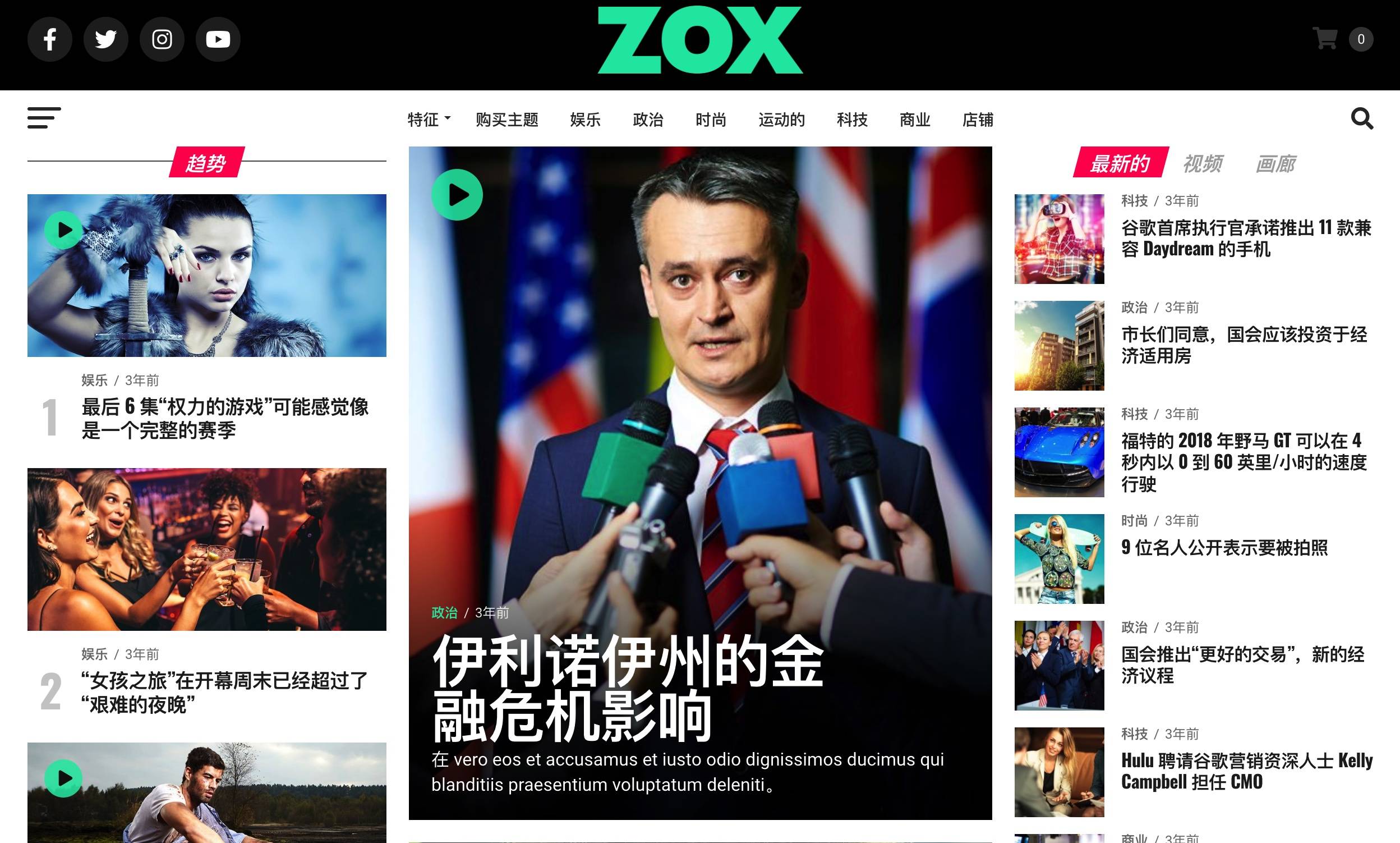 Zox News-十分专业的新闻杂志/博客资讯WordPress主题[更至v3.16.0]