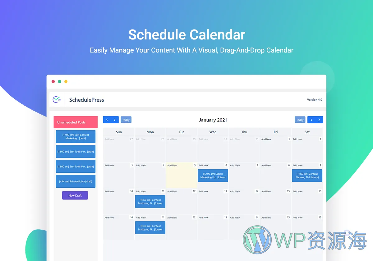 SchedulePress Pro-文章定时发布/自动社交分享WordPress插件插图1-WP资源海