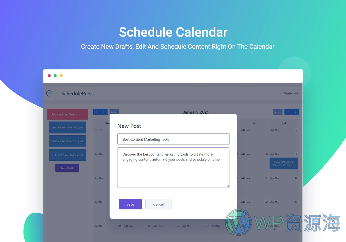 SchedulePress Pro-文章定时发布/自动社交分享WordPress插件插图2-WP资源海