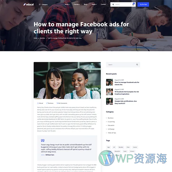 Educal-在线课程/教育培训机构WordPress主题插图6-WP资源海