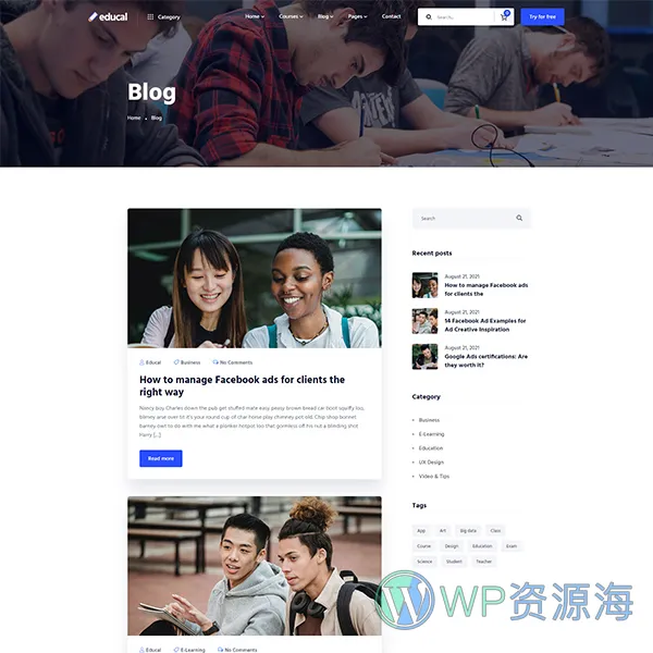 Educal-在线课程/教育培训机构WordPress主题插图7-WP资源海