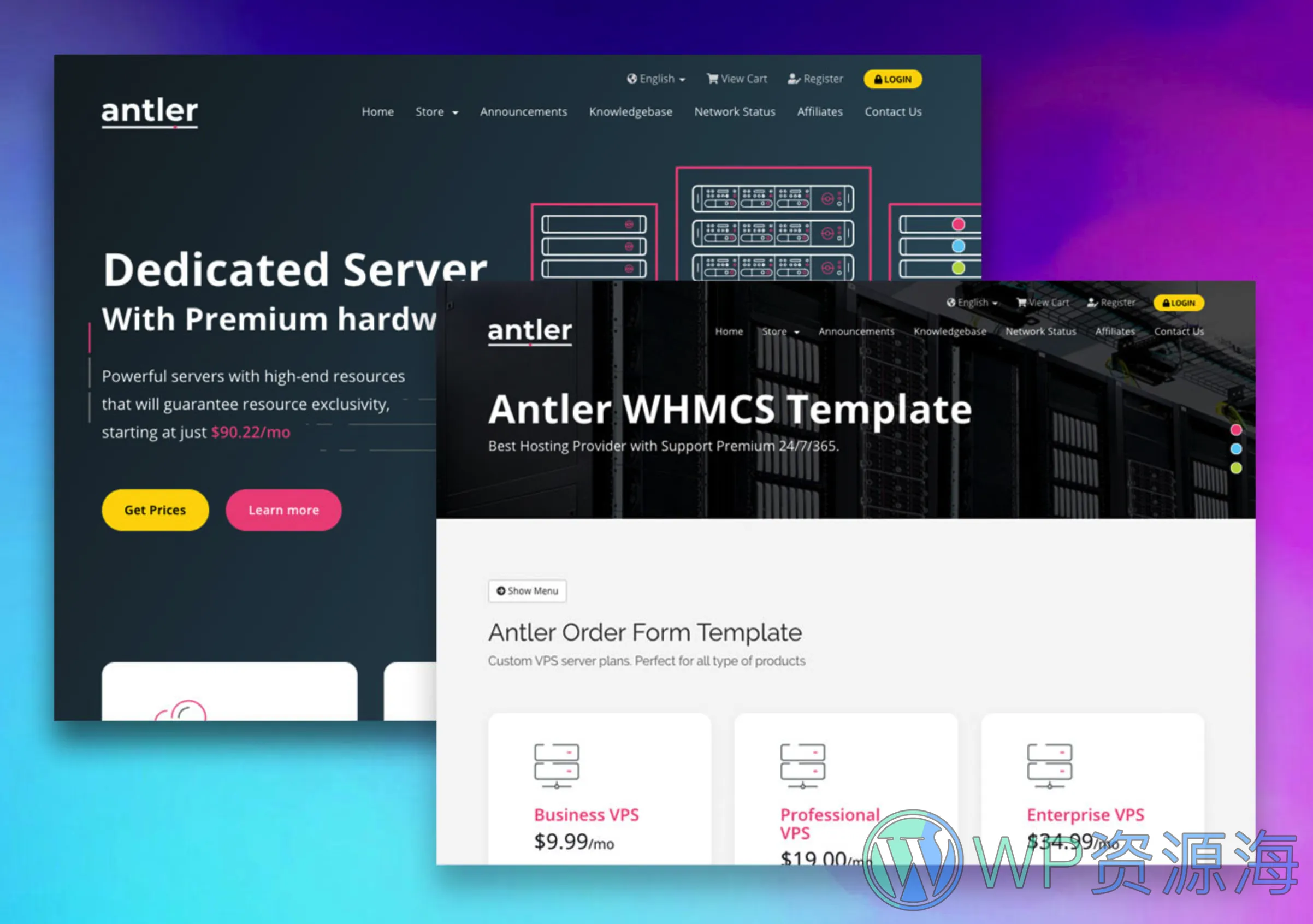 【精】Antler v3.6.1 IDC云服务器/虚拟主机网站HTML+WHMCS模版插图2-WordPress资源海