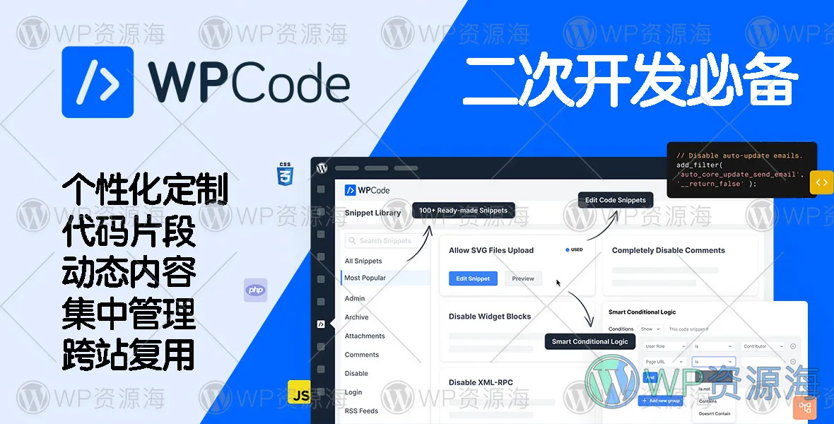 WPCode Pro-代码片段/二次开发WordPress个性化定制插件插图-WP资源海