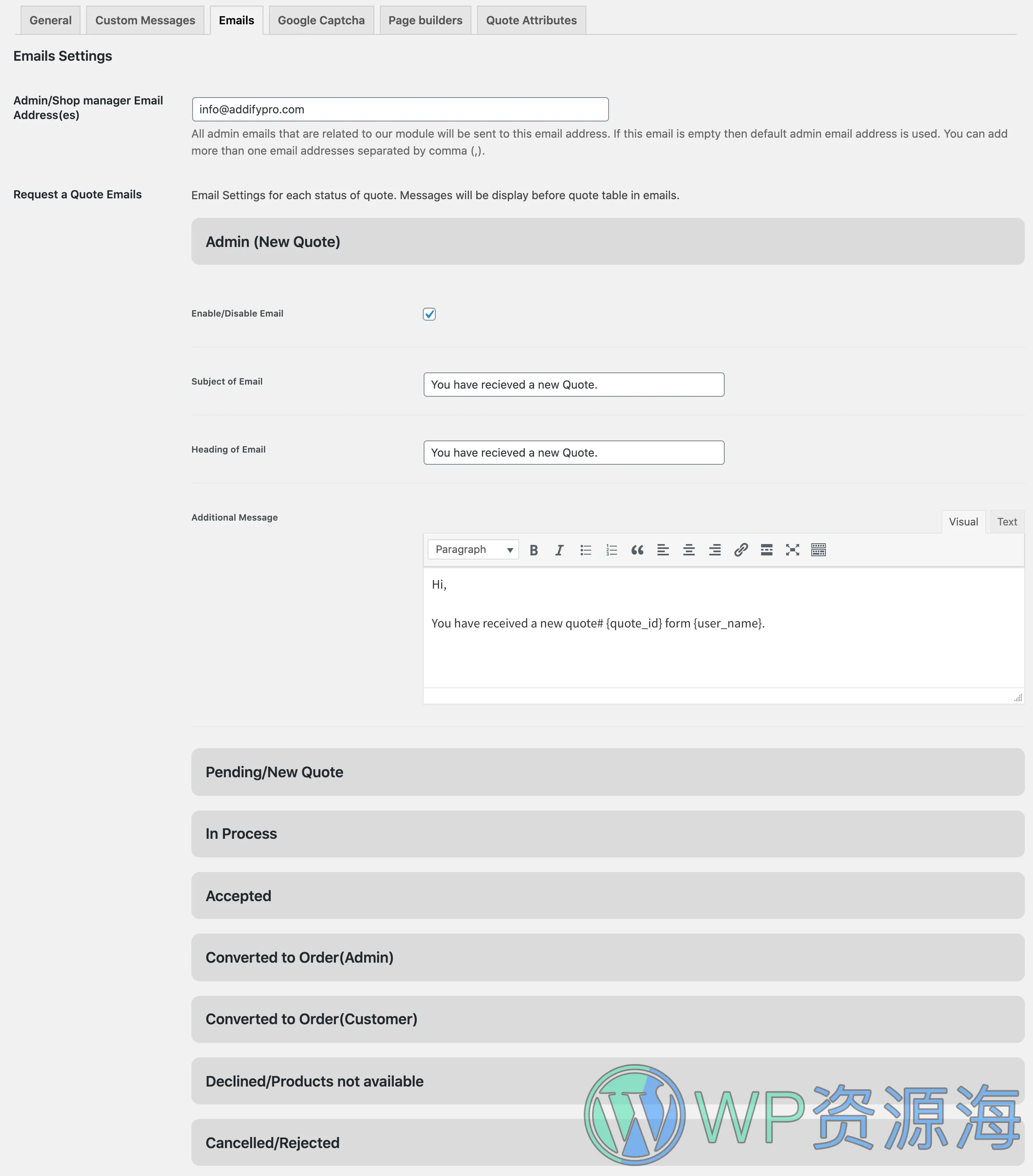 Request a Quote for WooCommerce v2.5.1 客户报价表单提交插件插图15-WP资源海