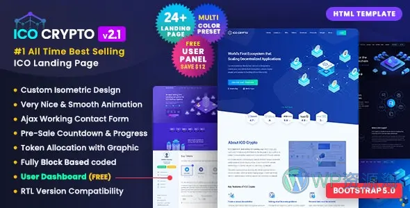 ICO Crypto-非常炫酷的数字加密货币网站HTML模板[更至v2.1.0]插图-WP资源海