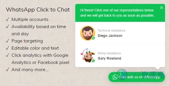 WhatsApp 点击快速聊天WordPress插件插图-WP资源海
