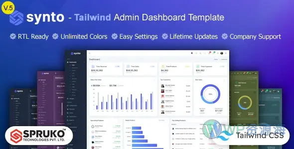 Synto v5.0 Tailwind后台管理仪表板HTML模板插图-WordPress资源海