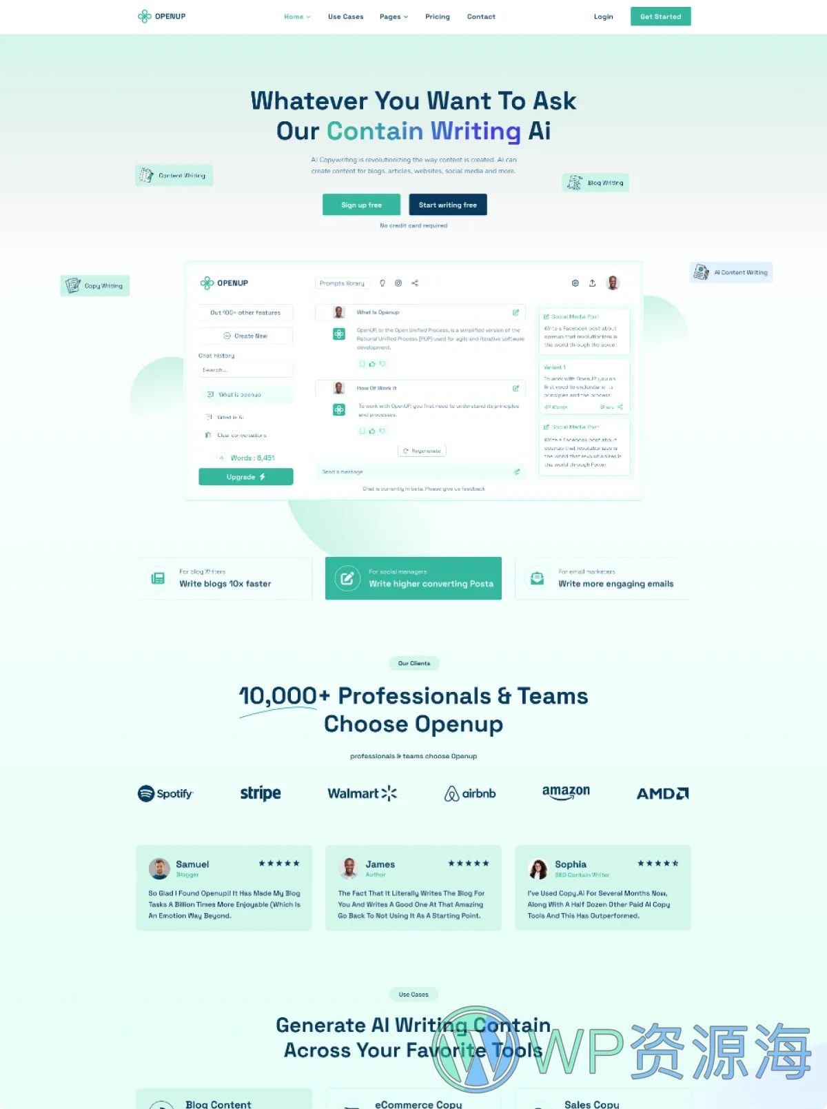 Openup v1.0.6 AI内容创作写作平台/AI软件网站模板插图3-WordPress资源海