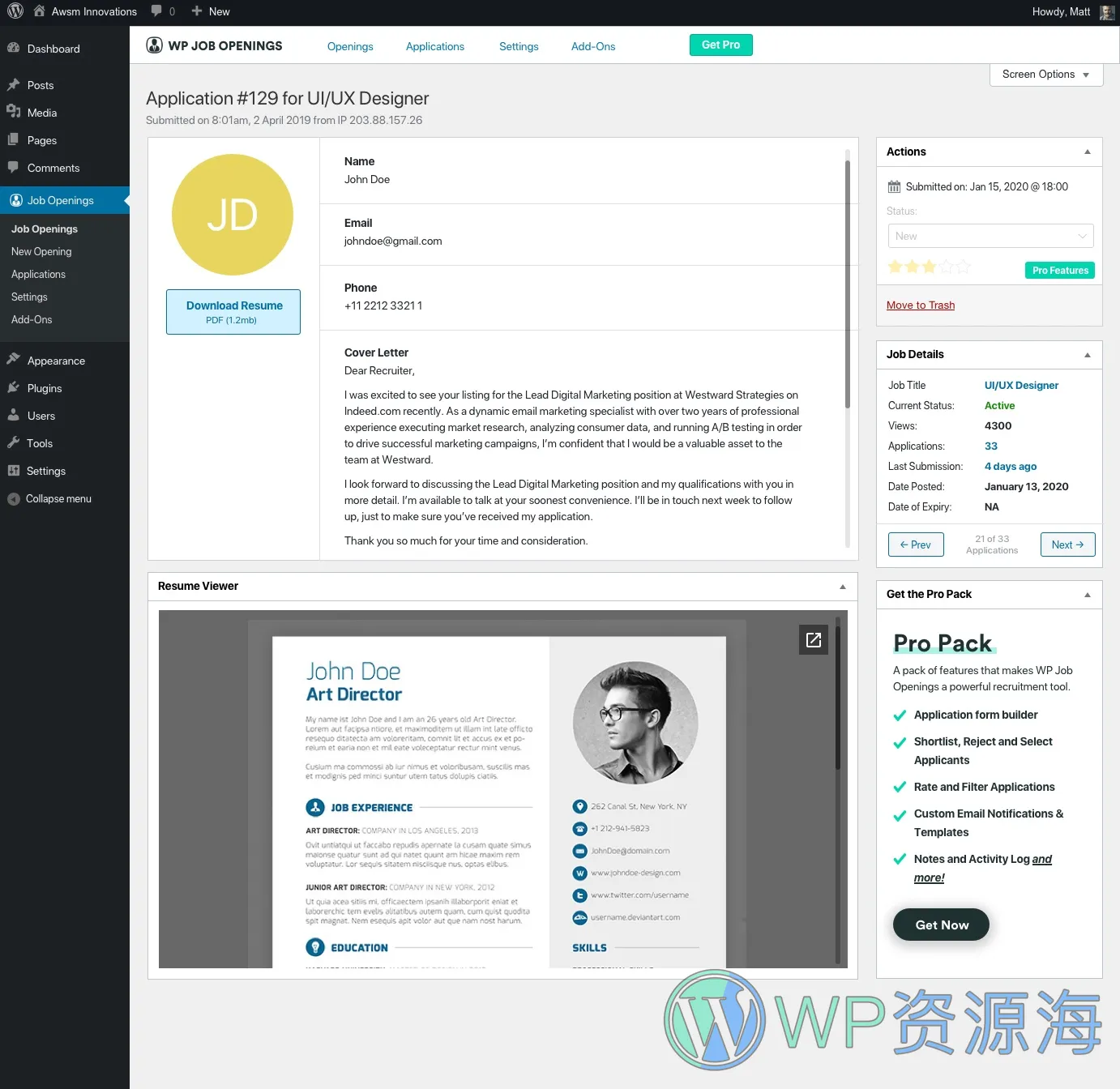 WP Job Openings Pro v3.2.2 工作面板/招聘求职网站WordPress插件插图2-WordPress资源海