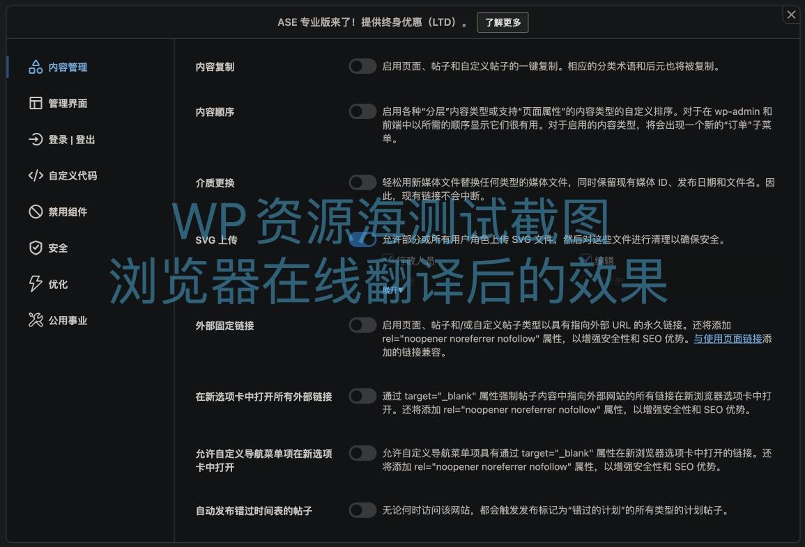 ASE Pro-网站优化小工具与常用功能聚合WordPress插件图片1