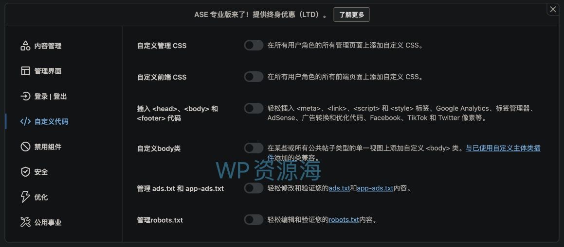 ASE Pro-网站优化小工具与常用功能聚合WordPress插件图片4