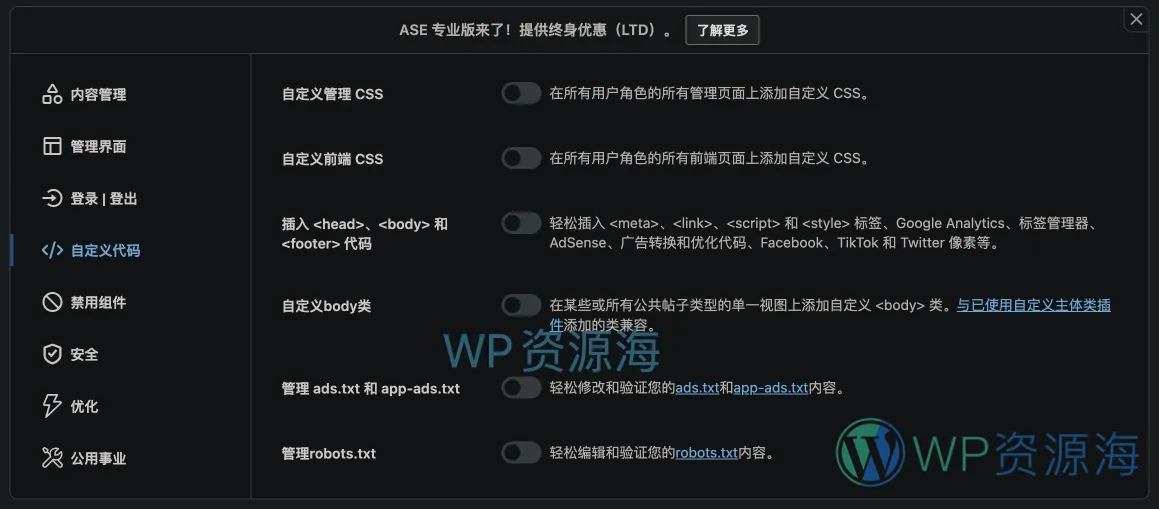 ASE Pro-网站优化小工具与常用功能聚合WordPress插件[更至v7.1.5]插图4-WordPress资源海