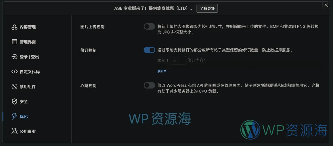 ASE Pro-网站优化小工具与常用功能聚合WordPress插件插图7-WP资源海