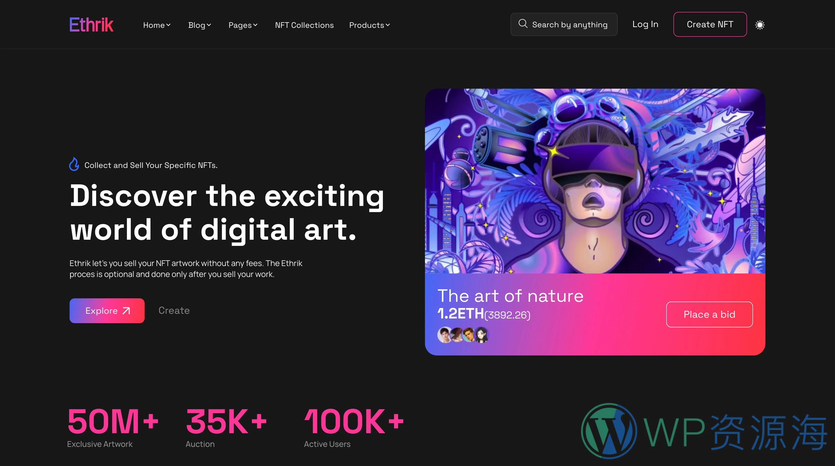 Ethrik v2.2 数字藏品NFT作品网站模板WordPress主题插图1-WordPress资源海