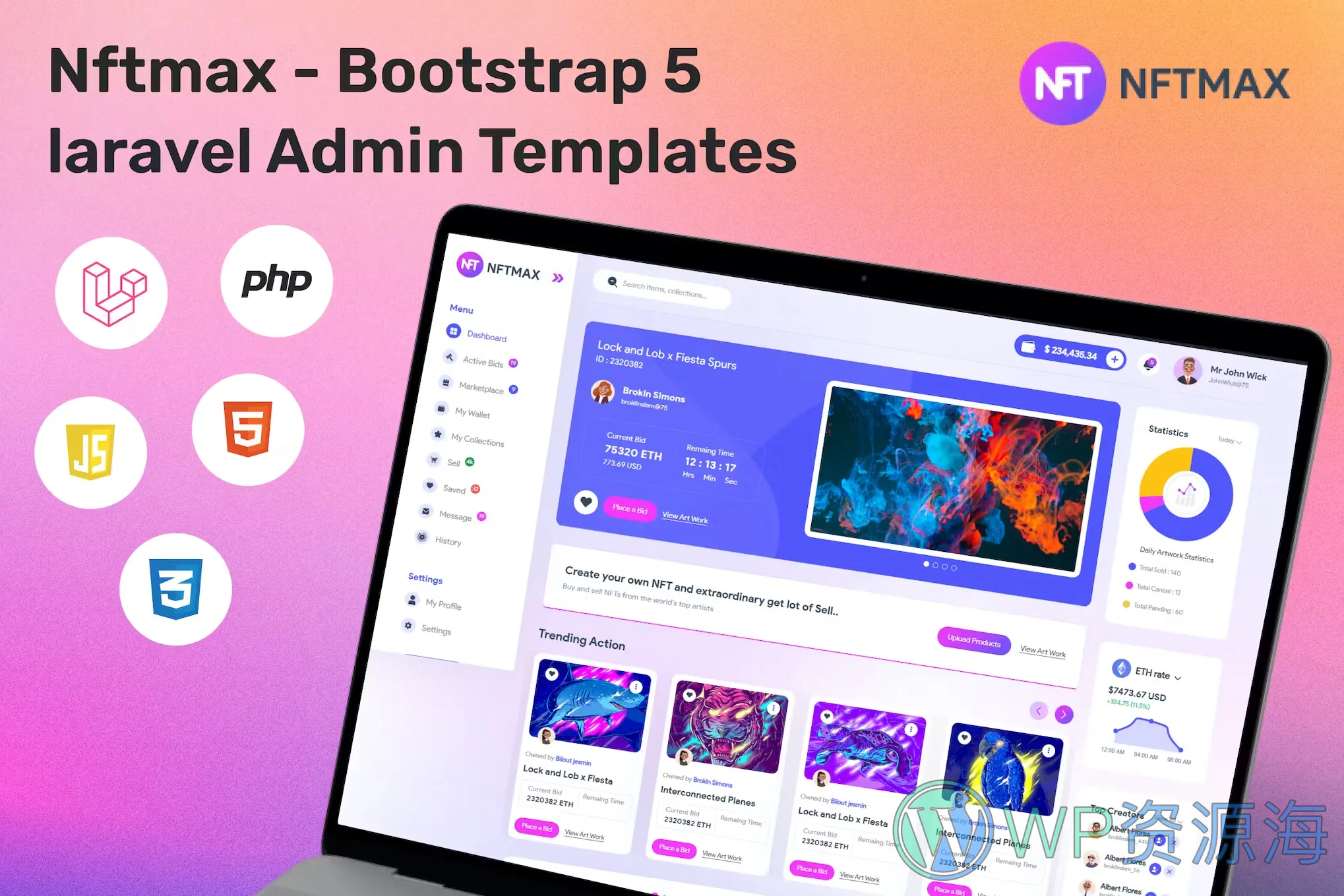 Nftmax Bootstrap 5 laravel NFT商城/数字藏品平台网站模板插图-WordPress资源海