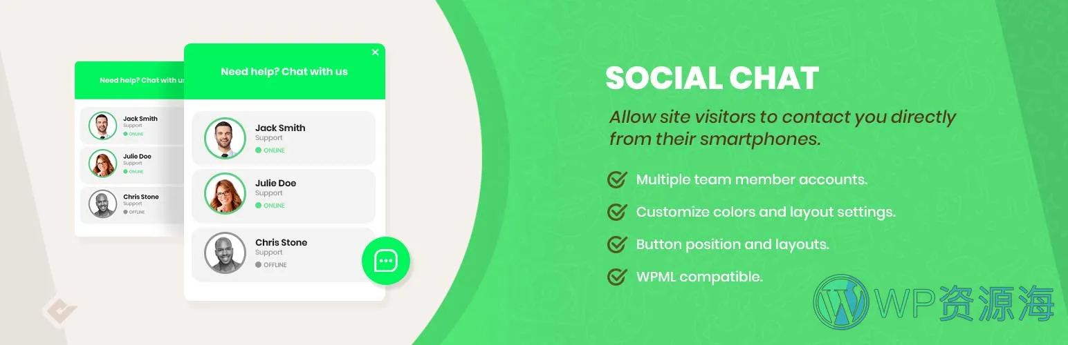 WhatsApp Chat PRO-快速联系与聊天按钮工具WordPress插件[更至v7.2.5]插图1-WordPress资源海