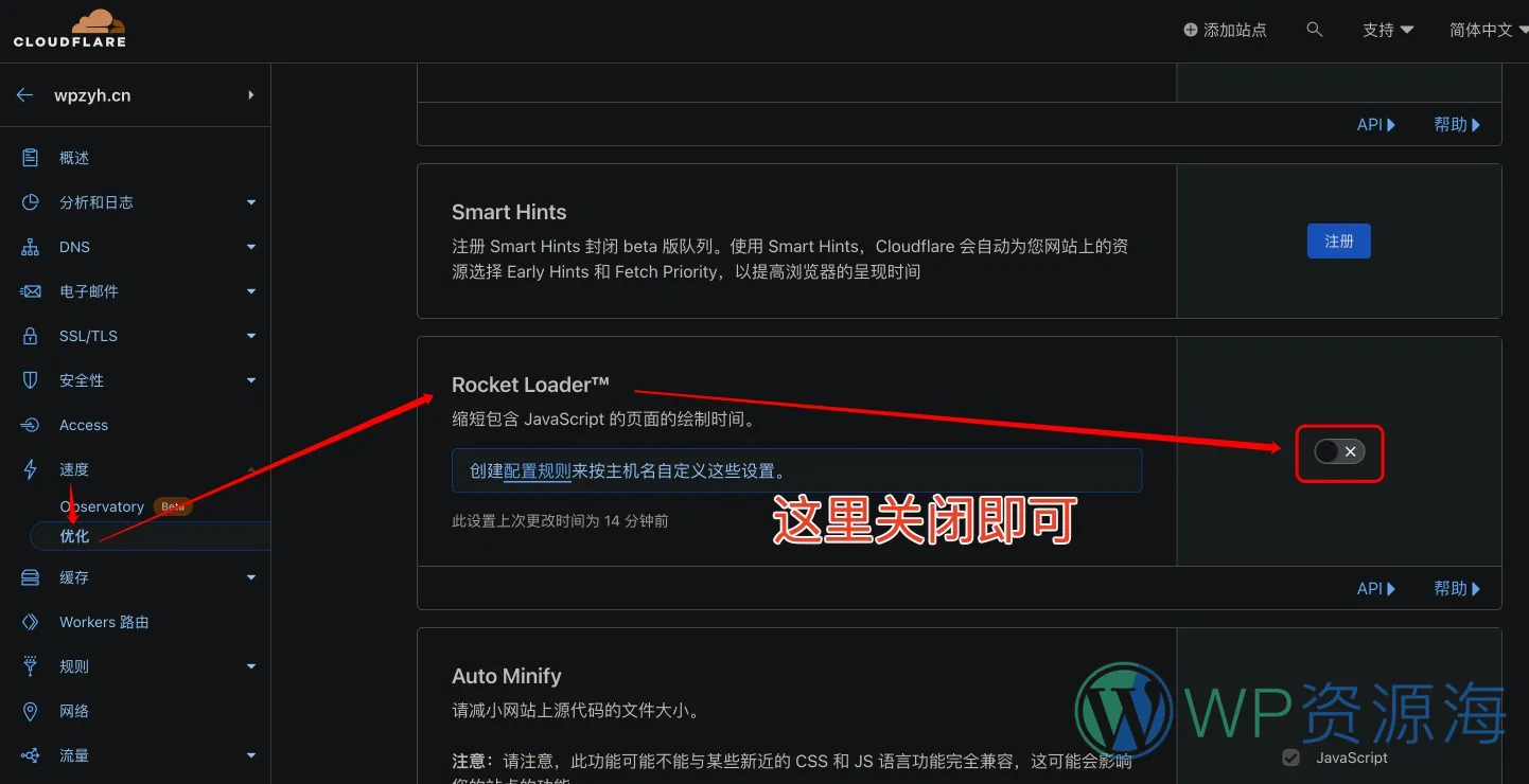 使用 Cloudflare CDN 以后网站动态效果不生效插图-WP资源海