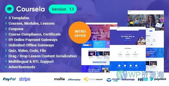 Coursela 在线课程销售/网课售卖网站源码插图-WP资源海