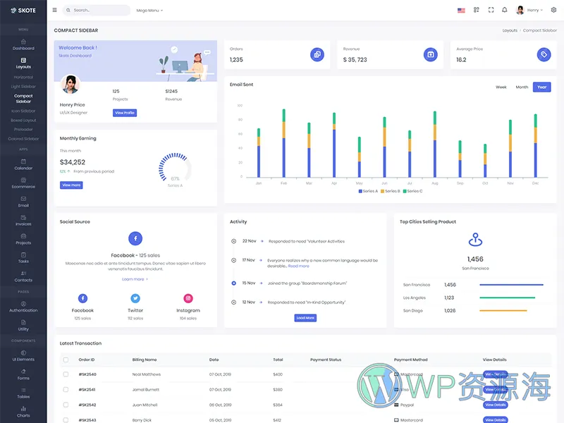 Skote-Vuejs和Laravel后台管理仪表板模板[更至v4.1.2]插图7-WP资源海