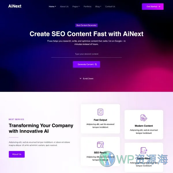 AiNext-AI机构AI公司网站模板WordPress主题插图2-WP资源海