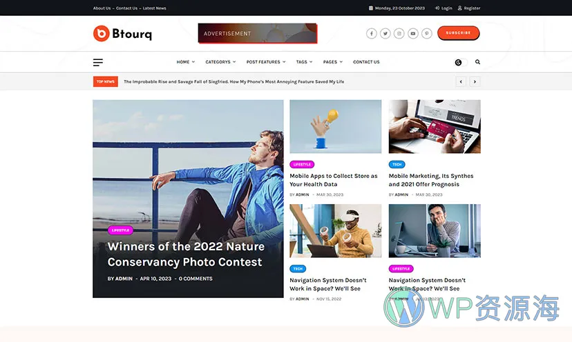 Btourq v1.0.4 新闻资讯博客杂志WordPress主题插图1-WP资源海