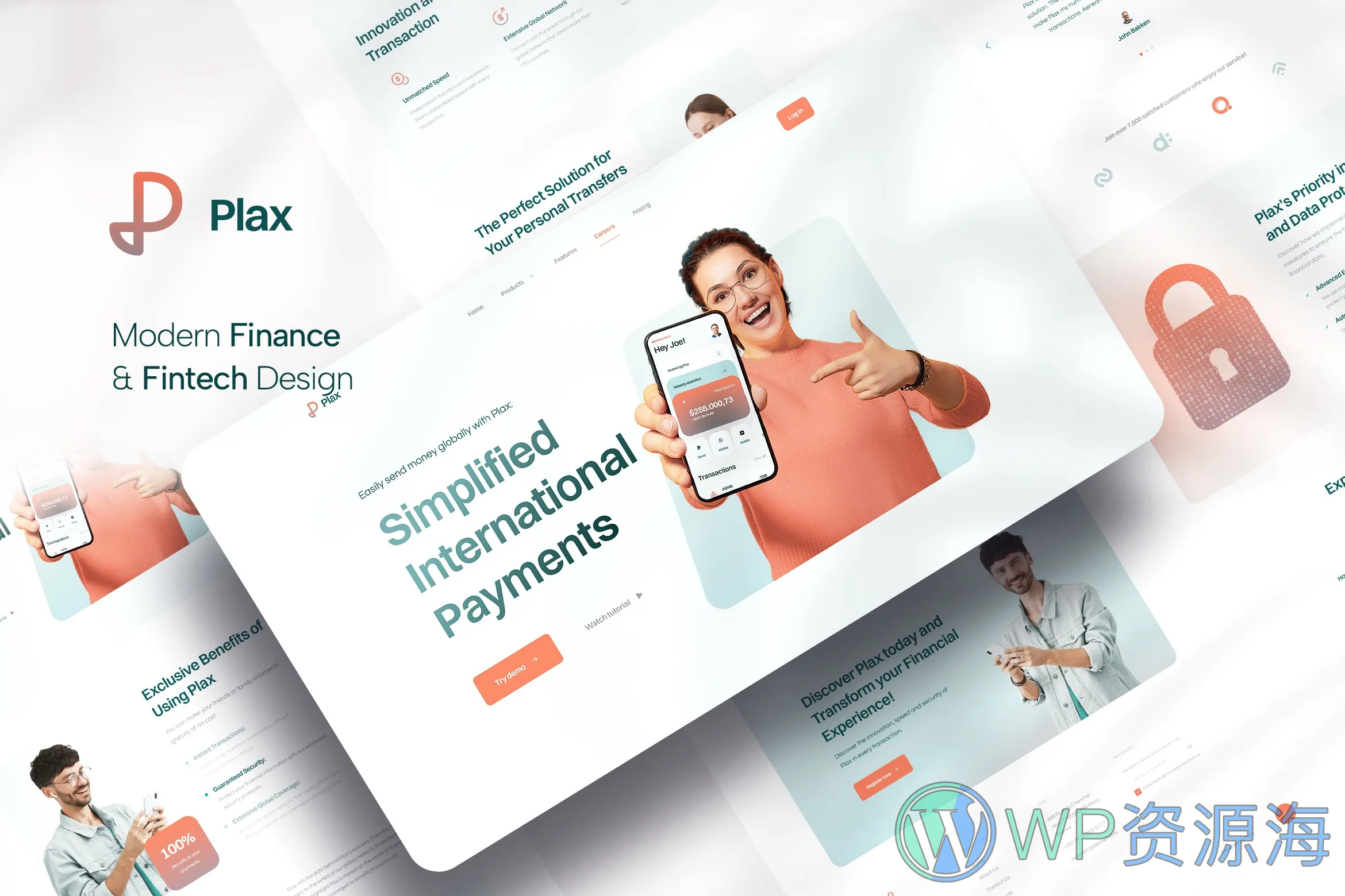Plax-金融银行支付软件网站模板HTML+React双版本插图1-WP资源海