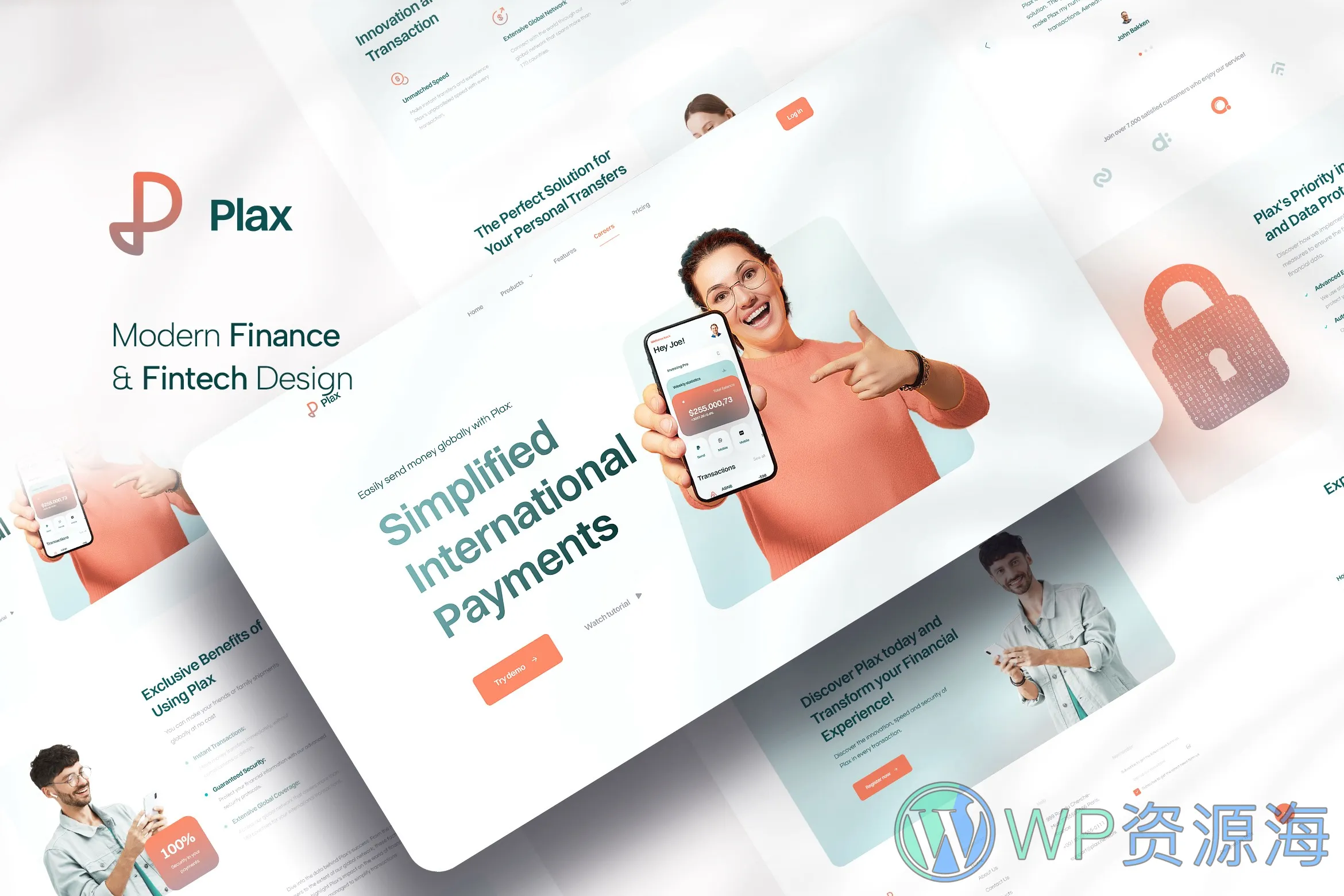 Plax-金融银行支付软件网站模板HTML+React双版本插图1-WordPress资源海