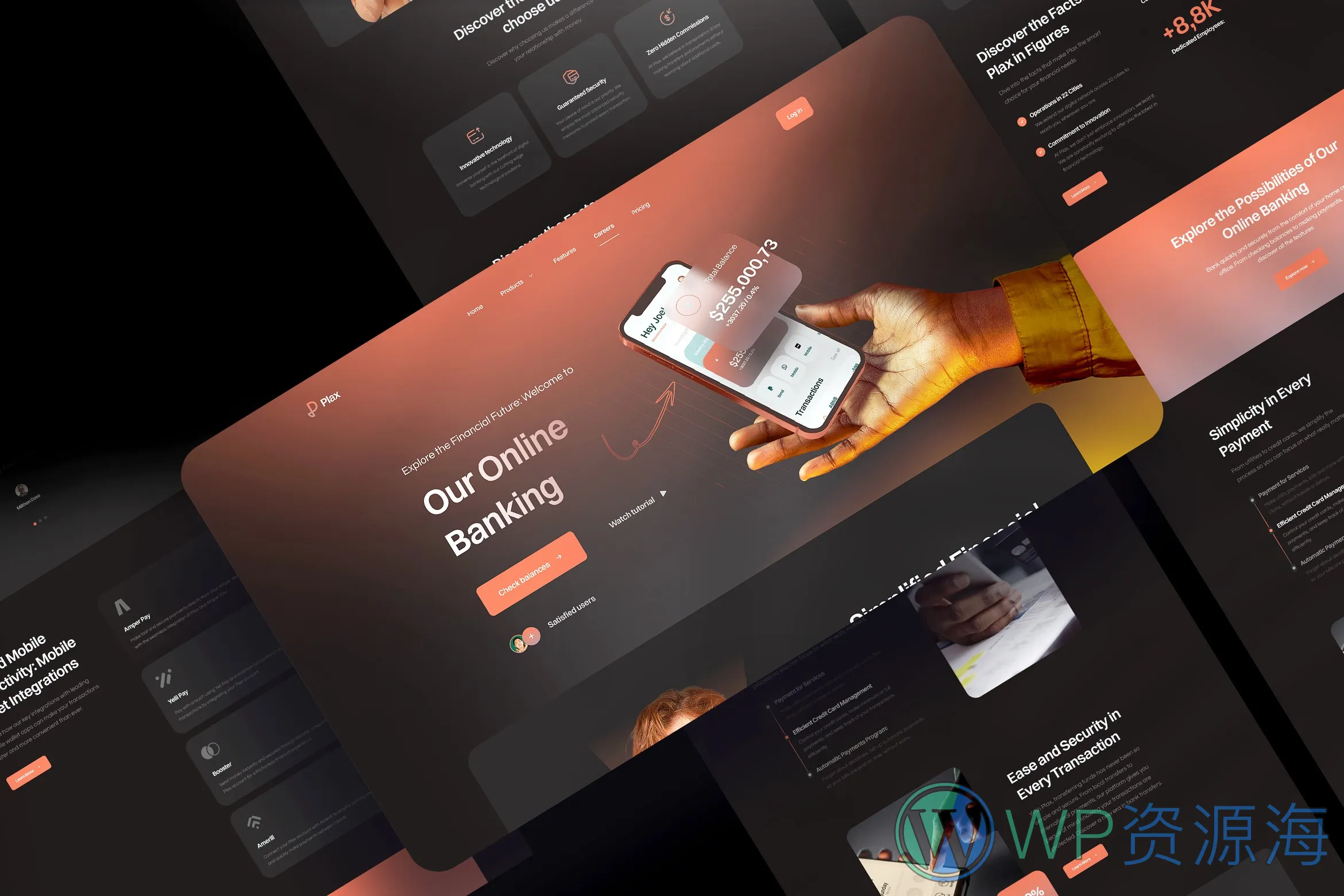 Plax-金融银行支付软件网站模板HTML+React双版本插图5-WP资源海