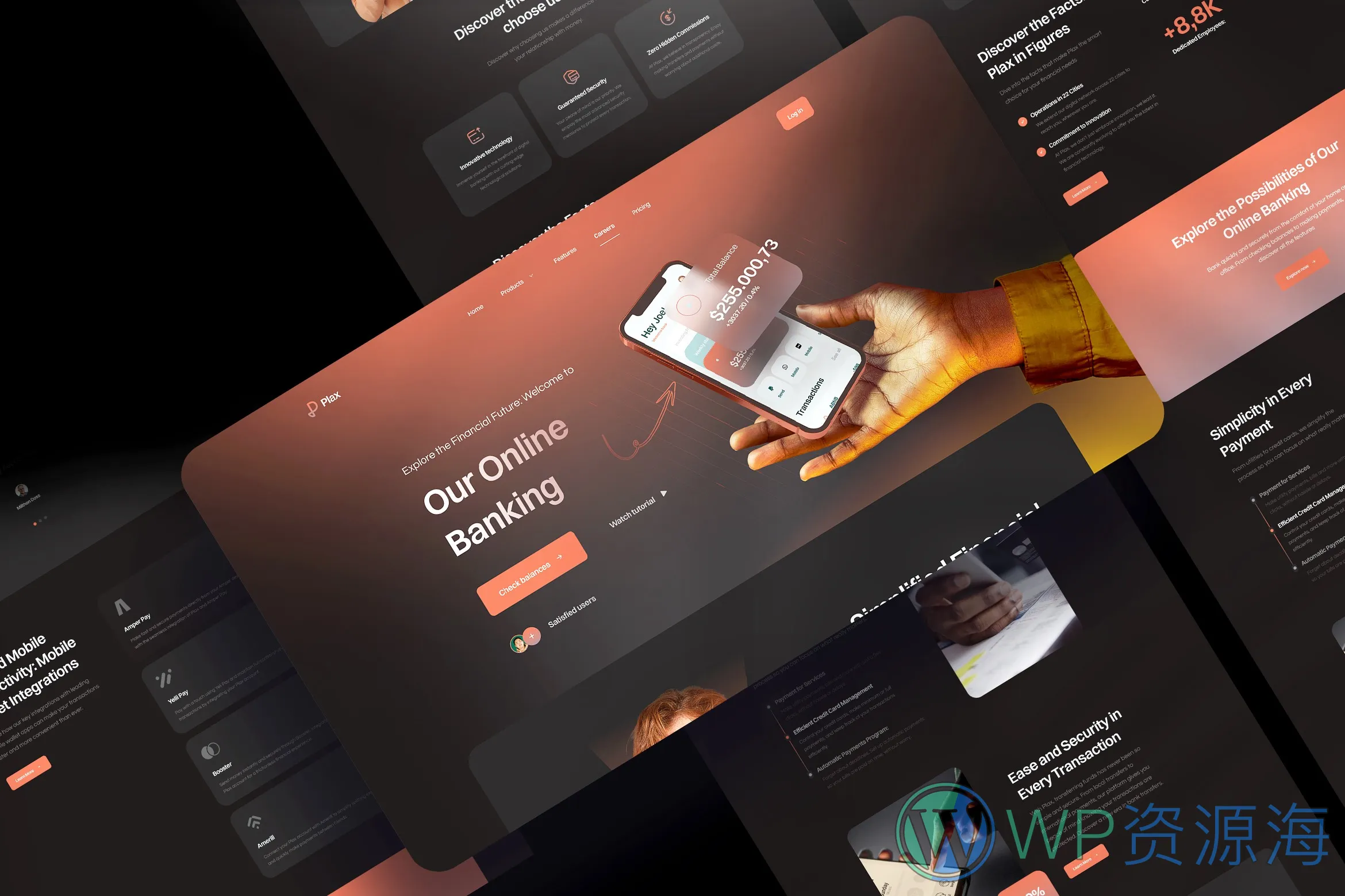 Plax-金融银行支付软件网站模板HTML+React双版本插图5-WordPress资源海
