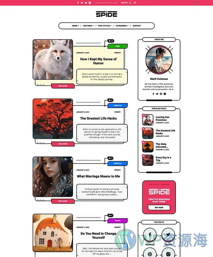 Spide v1.0.4 极简创意漫画风博客杂志WordPress主题插图5-WordPress资源海