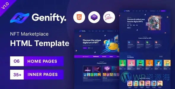 Genifty 炫酷风NFT市场/数字藏品HTML网站模板插图-WP资源海