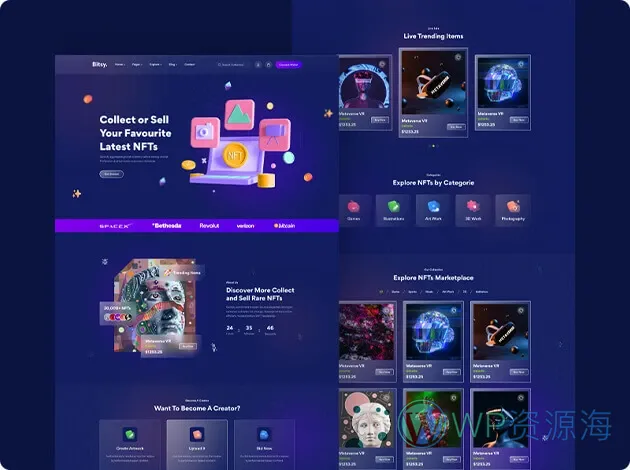Genifty 炫酷风NFT市场/数字藏品HTML网站模板插图1-WP资源海