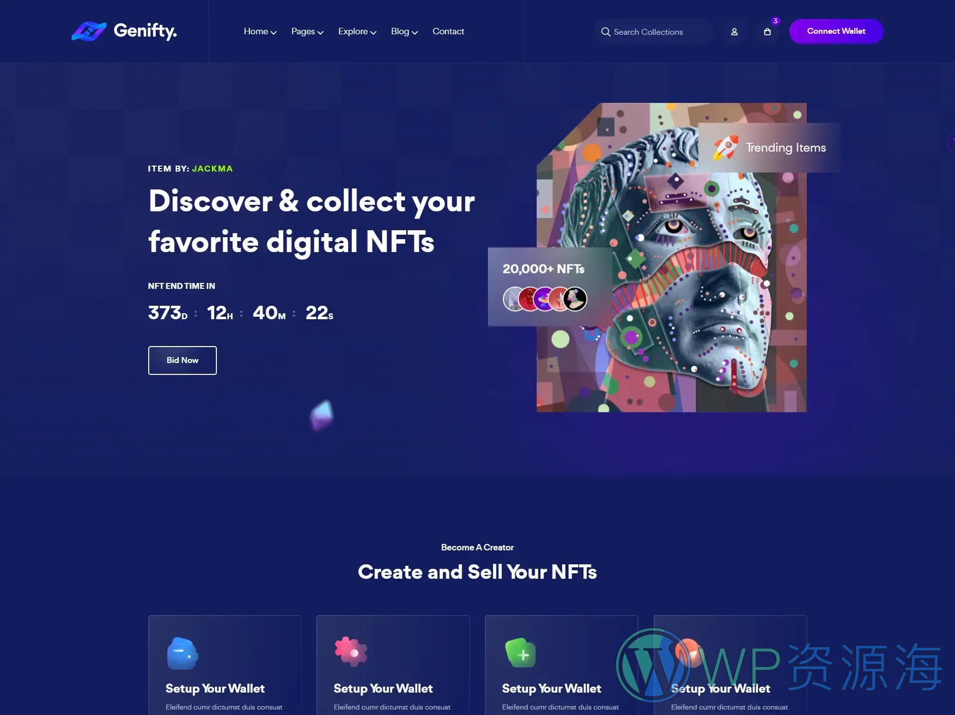 Genifty 炫酷风NFT市场/数字藏品HTML网站模板插图2-WordPress资源海