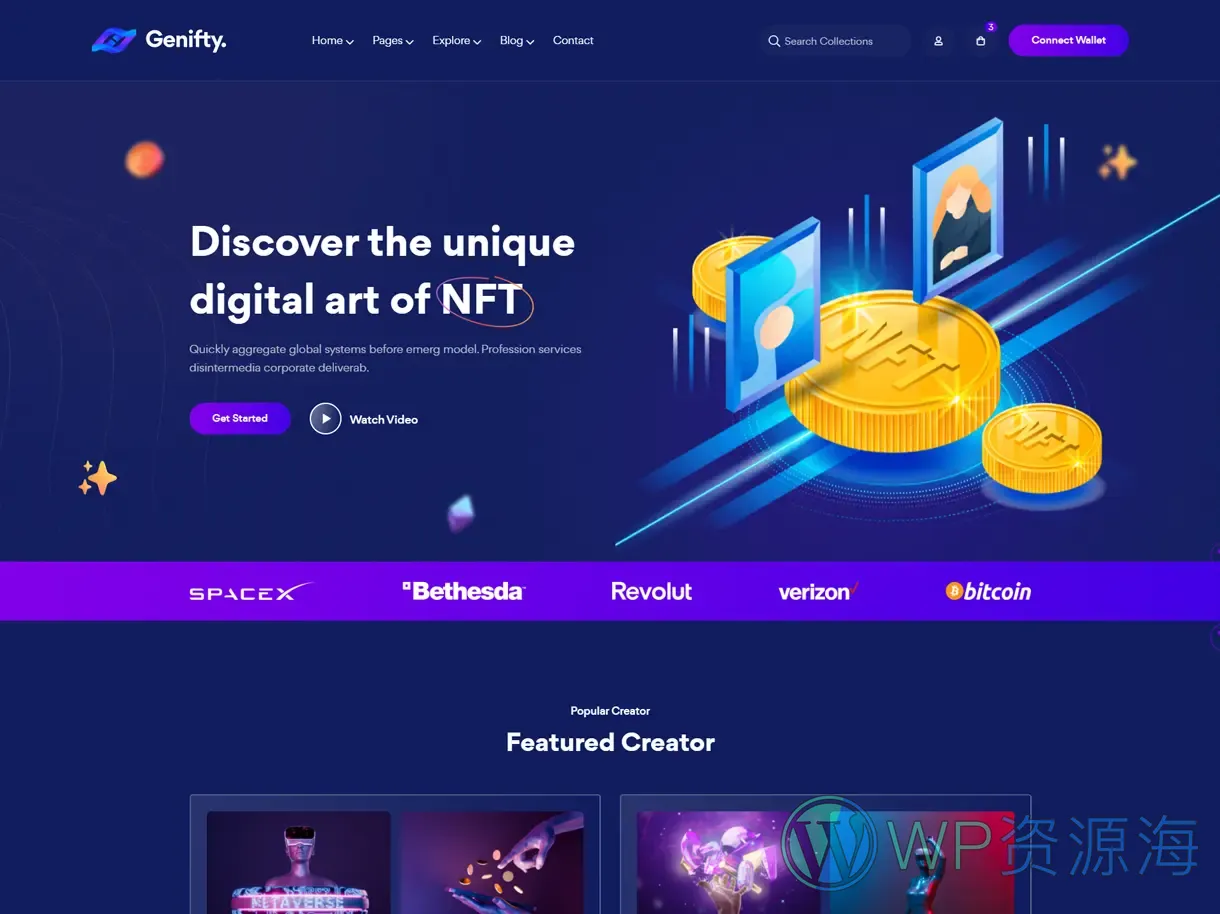Genifty 炫酷风NFT市场/数字藏品HTML网站模板插图3-WP资源海