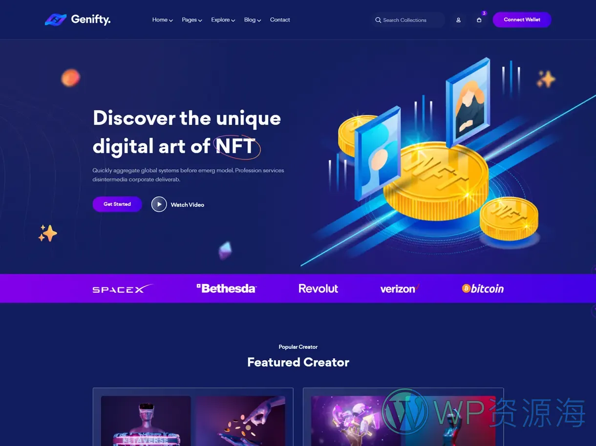 Genifty 炫酷风NFT市场/数字藏品HTML网站模板插图3-WordPress资源海