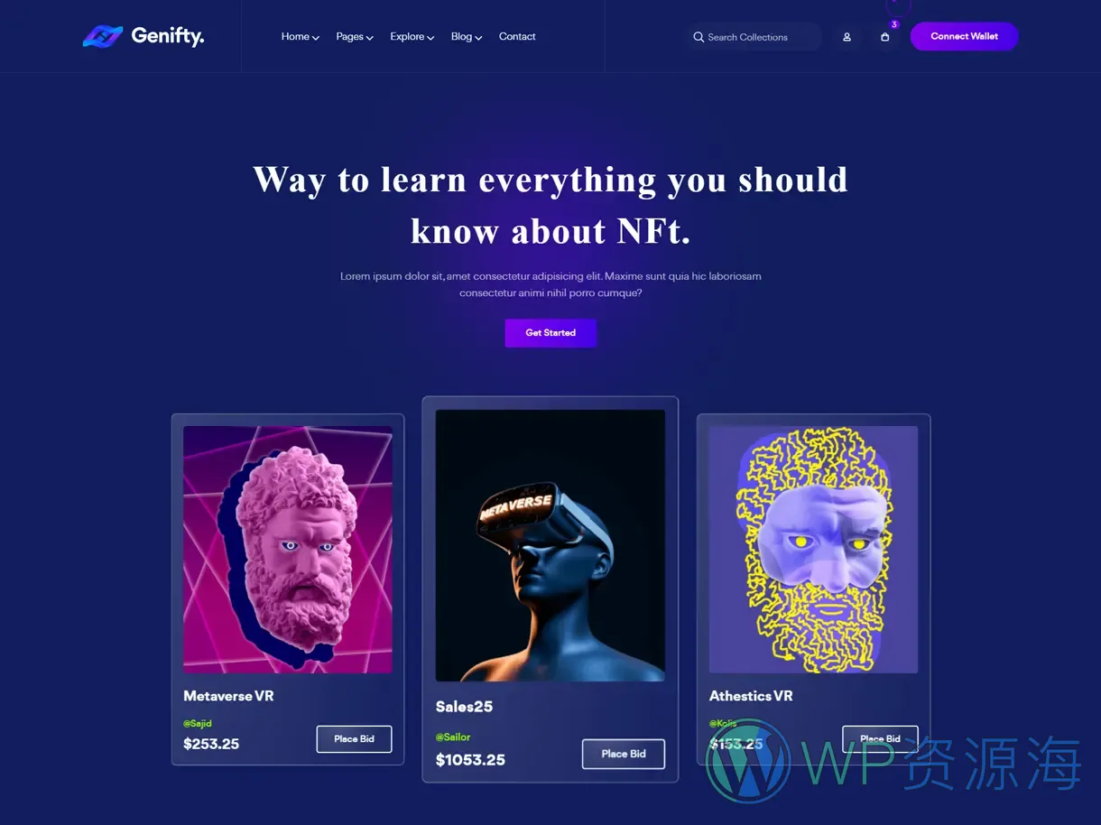 Genifty 炫酷风NFT市场/数字藏品HTML网站模板插图6-WP资源海