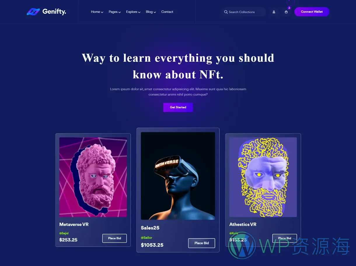 Genifty 炫酷风NFT市场/数字藏品HTML网站模板插图6-WordPress资源海