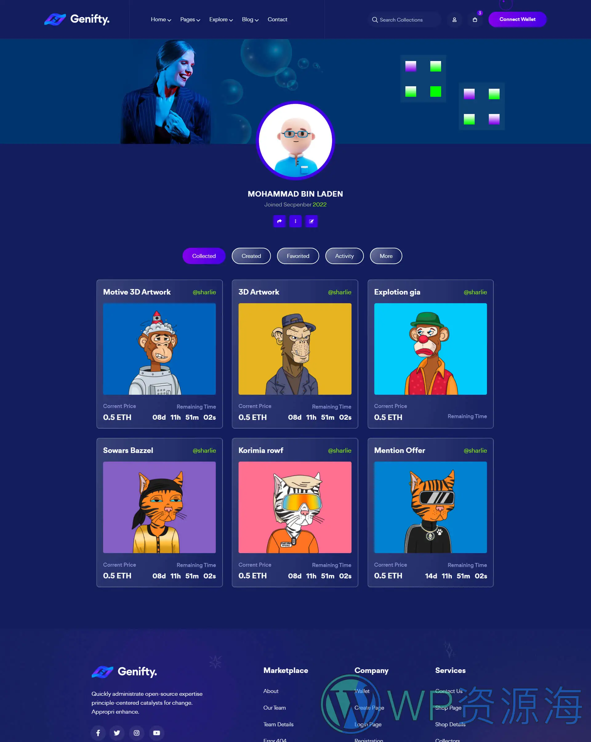 Genifty 炫酷风NFT市场/数字藏品HTML网站模板插图15-WordPress资源海