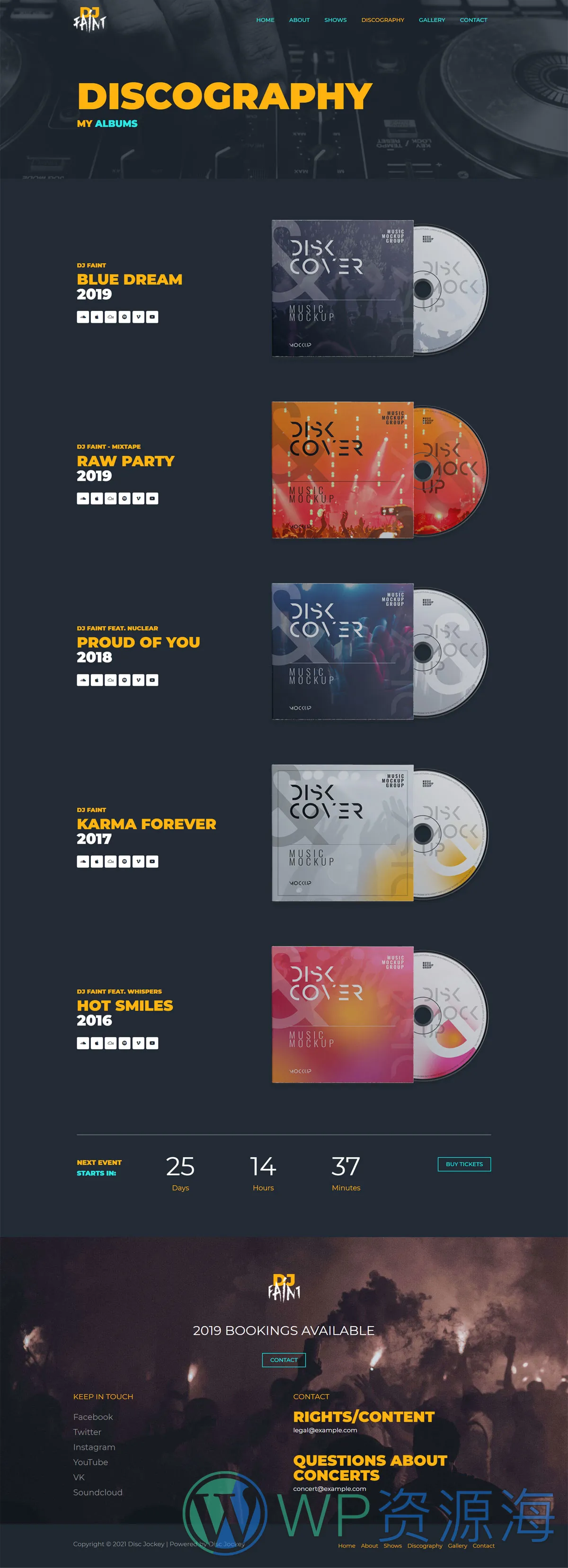 整站模板_音乐唱片DJ歌手艺术家网站成品模板_一键导入式快速建站模板插图3-WP资源海