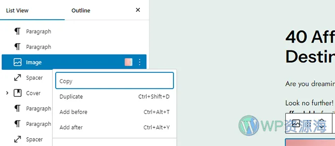 Right click to see block settings in list view