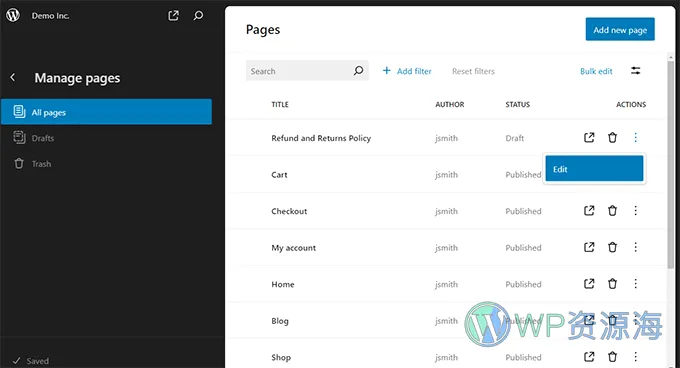 Page list views