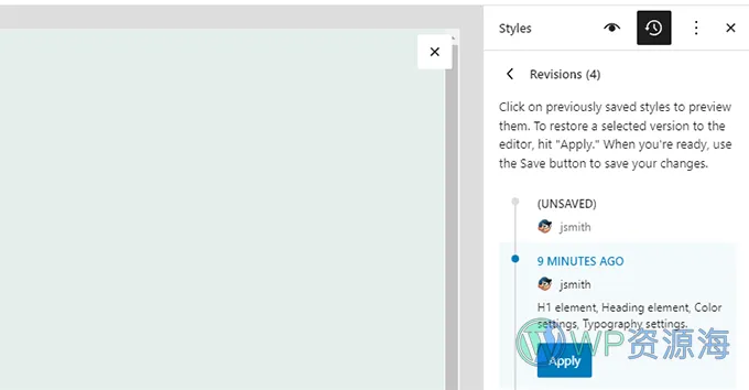 Unsaved changes or apply a previous version