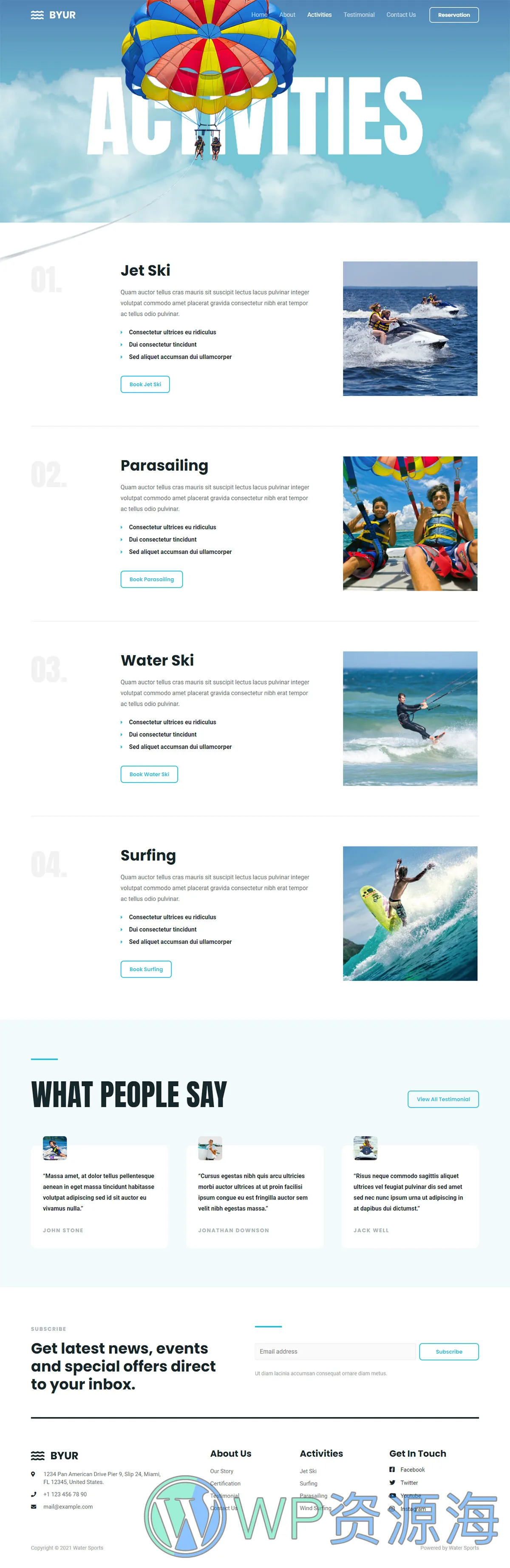 整站模板_水上运动冲浪滑翔伞网站成品模板_一键导入式快速建站模板插图2-WordPress资源海