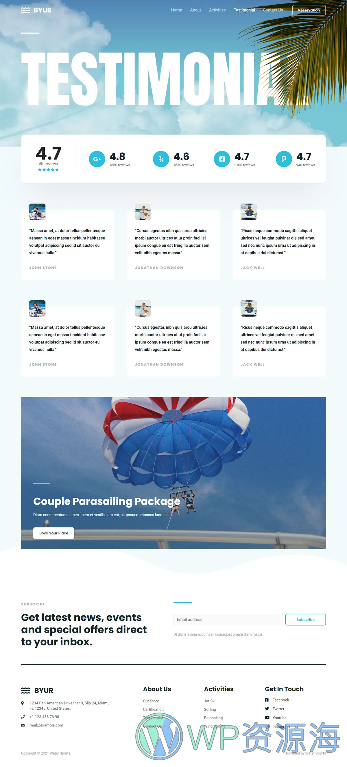 整站模板_水上运动冲浪滑翔伞网站成品模板_一键导入式快速建站模板插图4-WordPress资源海